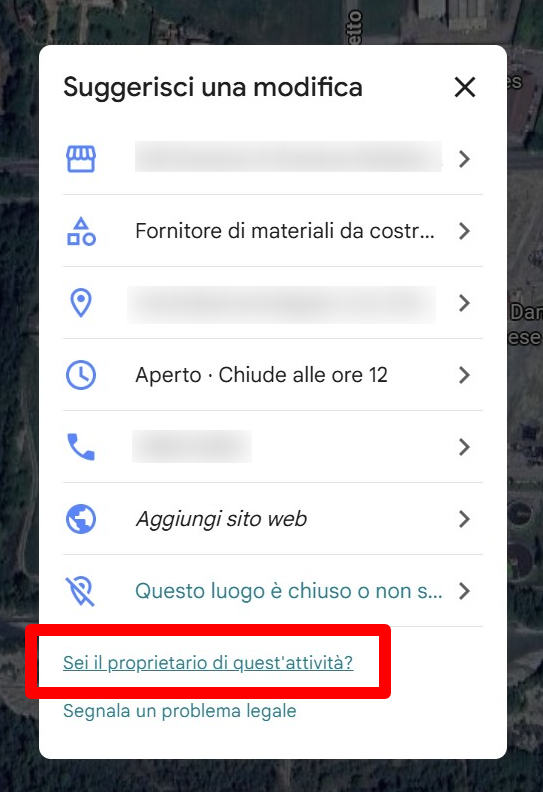 Clicca su "Sei il proprietario di questa attività?"